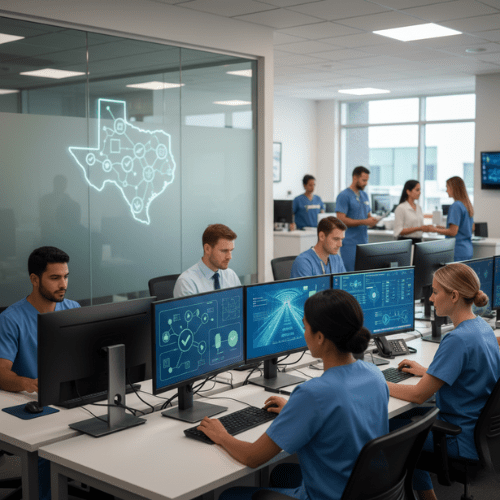 Healthcare operations team in Texas monitoring clinical data and surgical workflows in real-time.