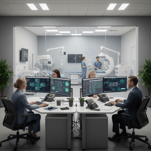 Healthcare operations team in Texas monitoring clinical data and surgical workflows in real-time.