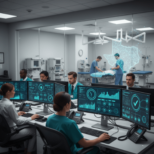 Healthcare operations team in Texas monitoring clinical data and surgical workflows in real-time.
